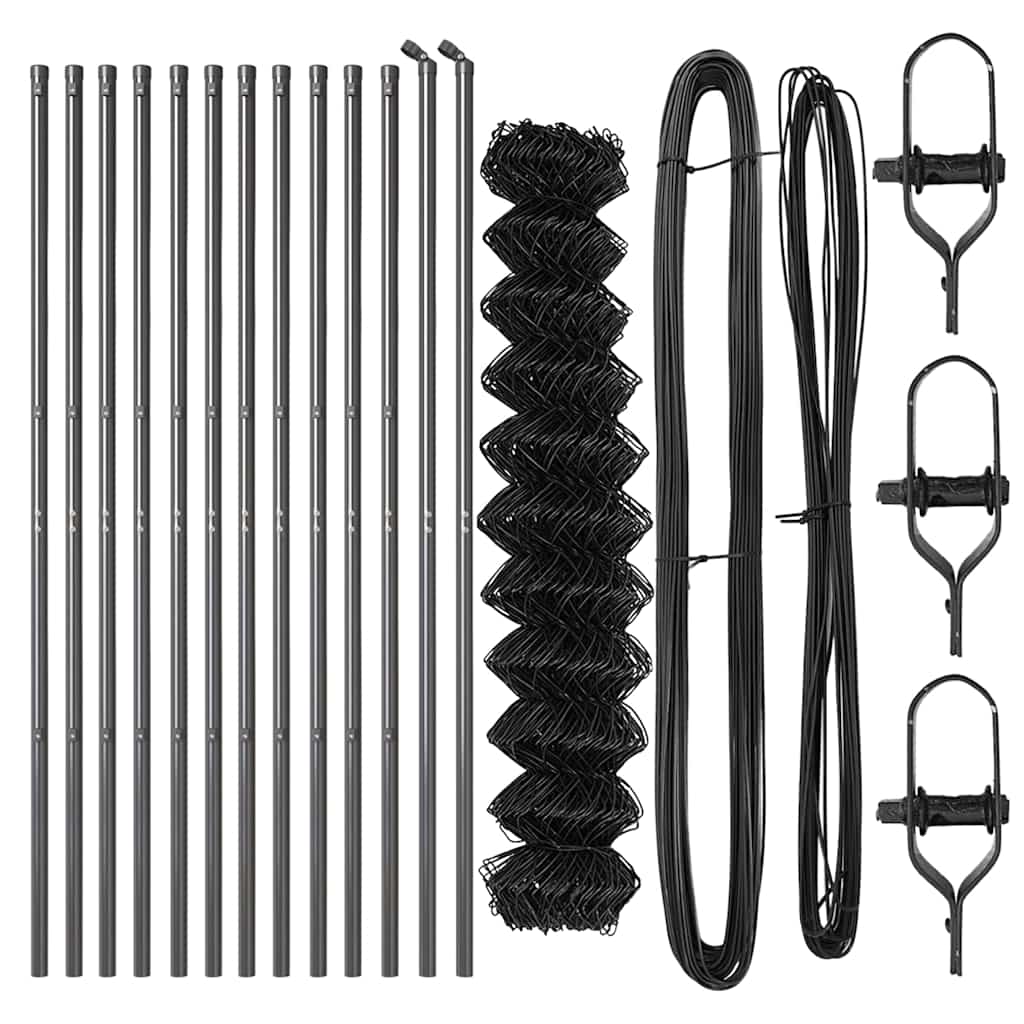 Kettengliedzaun mit Pfosten Grau 1 x 25 m Stahl